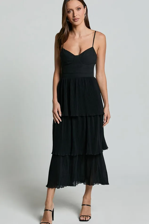 Nina Midi Dress 8211 Bustier Frill Detail Dress In Black Women Showpo Dresses