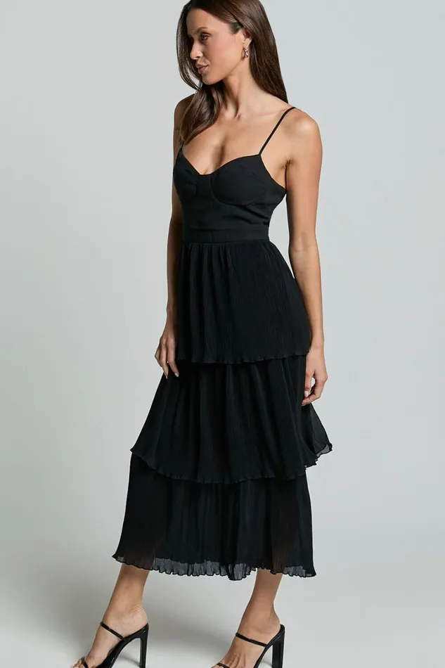 Nina Midi Dress 8211 Bustier Frill Detail Dress In Black Women Showpo Dresses