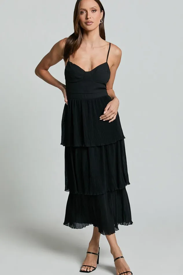 Nina Midi Dress 8211 Bustier Frill Detail Dress In Black Women Showpo Dresses