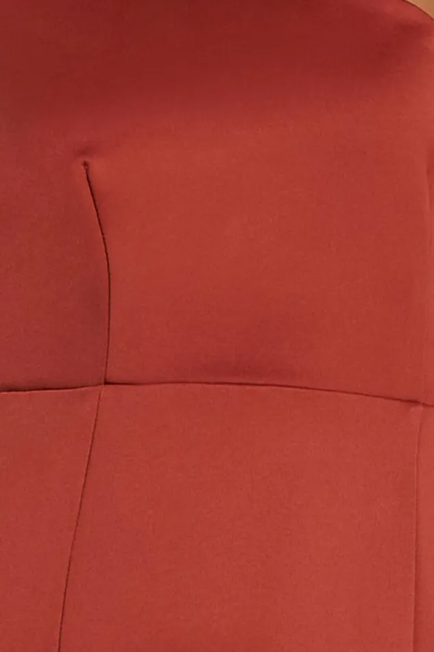 No Ones Fault Midi Dress 8211 One Shoulder Thigh Split Dress In Rust Women Showpo Curve Clothes