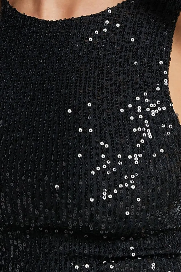 Nouvel Top 8211 High Neck Sequin Tank Top In Black Women Showpo Tops