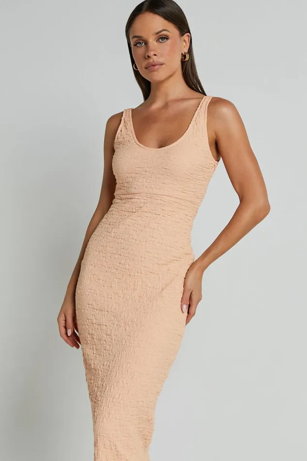 Novida Midi Dress 8211 Textured Bodycon Dress In Sherbet Women Showpo Dresses