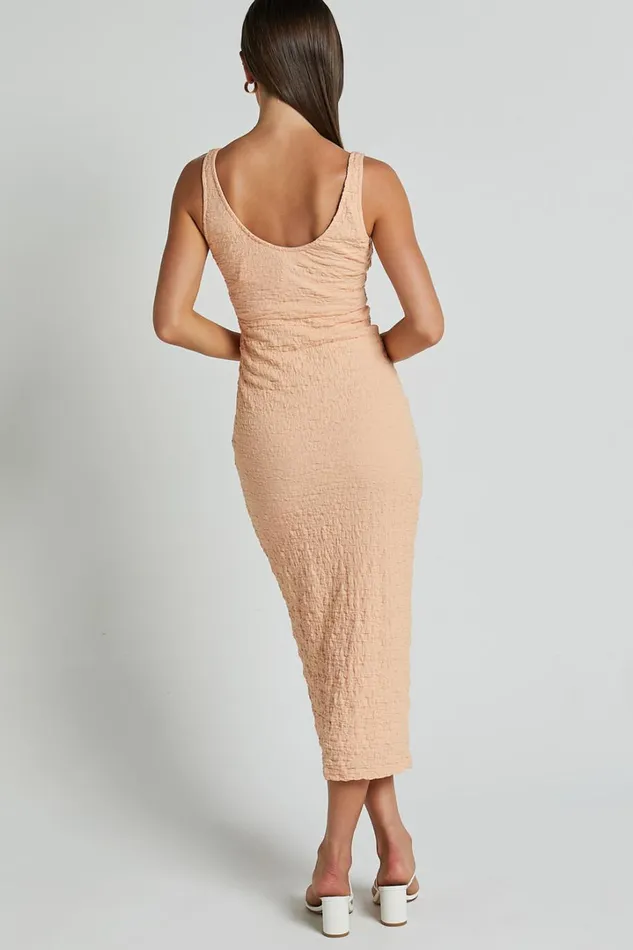 Novida Midi Dress 8211 Textured Bodycon Dress In Sherbet Women Showpo Dresses