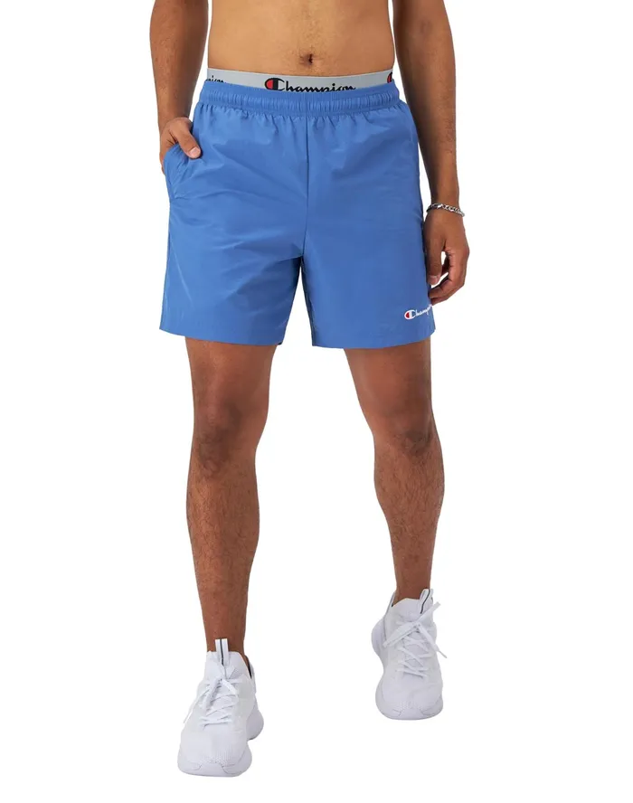 Nylon WarmUp Shorts With Mesh Liner Script Logo 6034 Denim Blue Men Champion Shorts