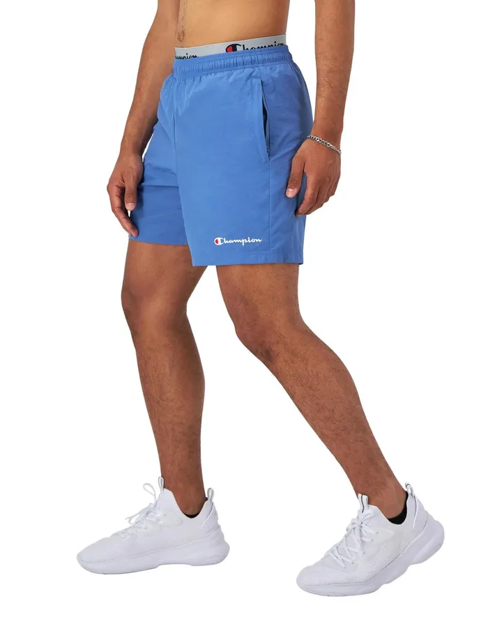 Nylon WarmUp Shorts With Mesh Liner Script Logo 6034 Denim Blue Men Champion Shorts