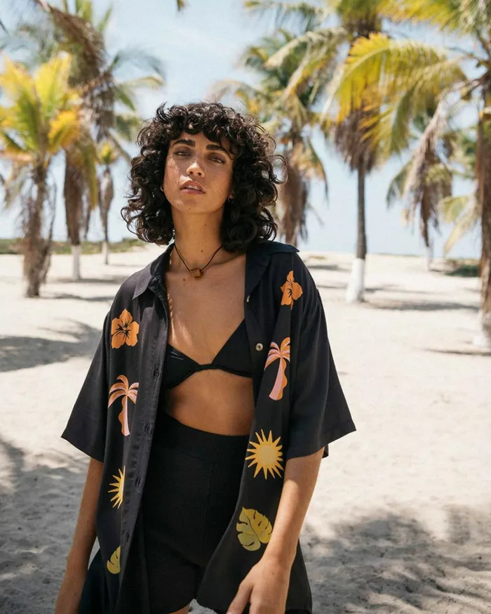On Vacation Woven Shirt Black Sands Women Billabong Tops