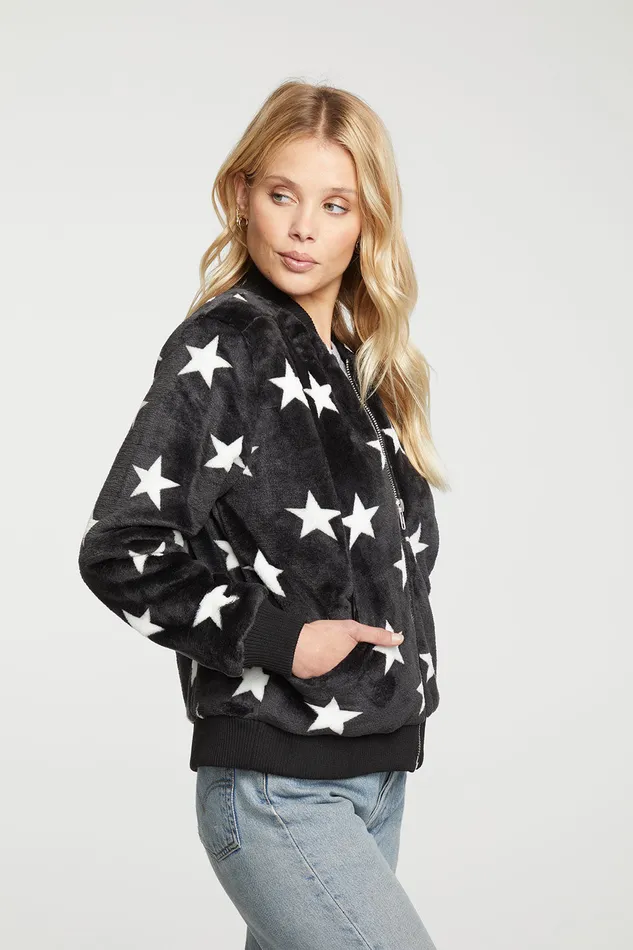 Outerwear Star Faux Fur Long Sleeve Bomber Jacket 8211 Chaser Brand Womens