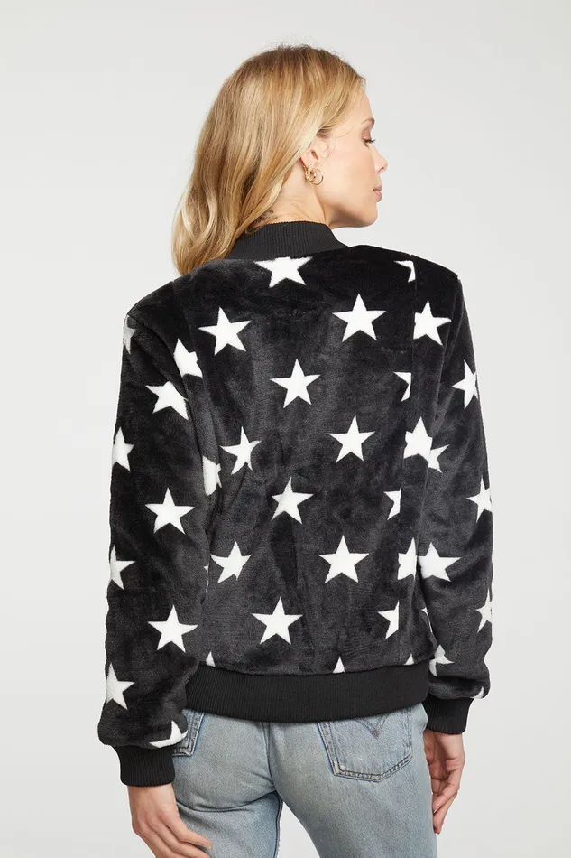 Outerwear Star Faux Fur Long Sleeve Bomber Jacket 8211 Chaser Brand Womens