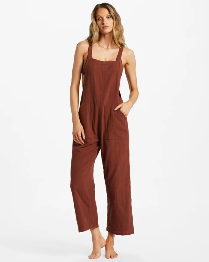 Pacific Time Strappy Jumpsuit Mocha Women Billabong Rompers and Jumpsuits
