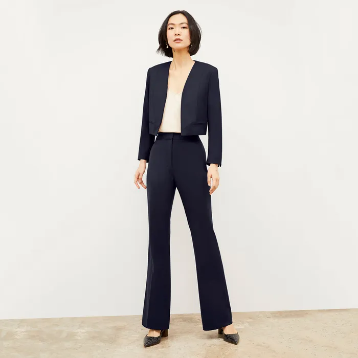 Pants M M LaFleur Women The Horton Flare Trouser 8211 Washable Wool Twill Dark Navy