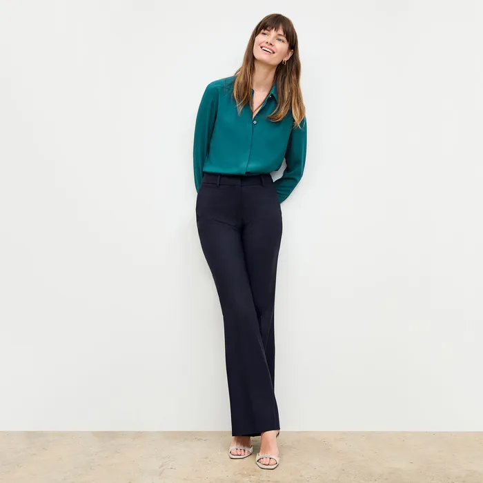 Pants M M LaFleur Women The Horton Flare Trouser 8211 Washable Wool Twill Dark Navy
