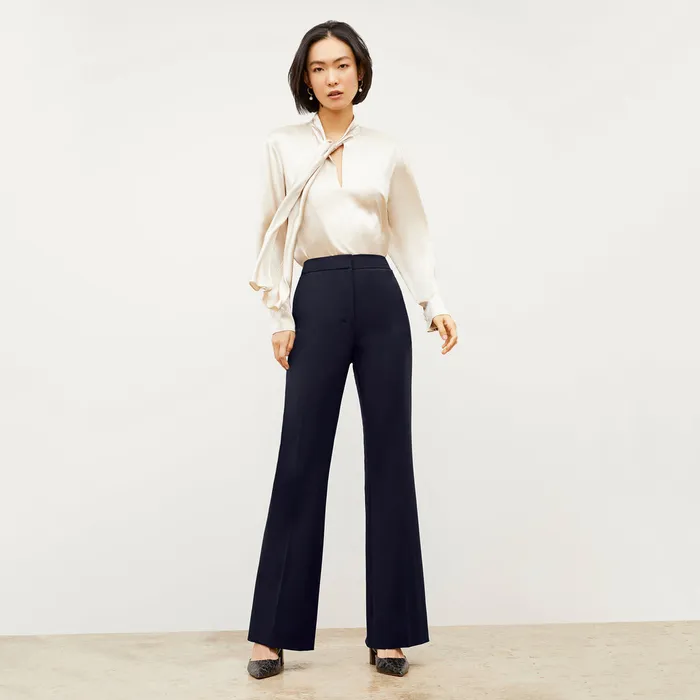 Pants M M LaFleur Women The Horton Flare Trouser 8211 Washable Wool Twill Dark Navy
