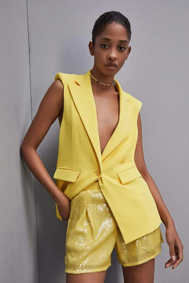 Patrizia Pepe Allover Sequin Short Yellow Yellow Sequins Apparel Shorts