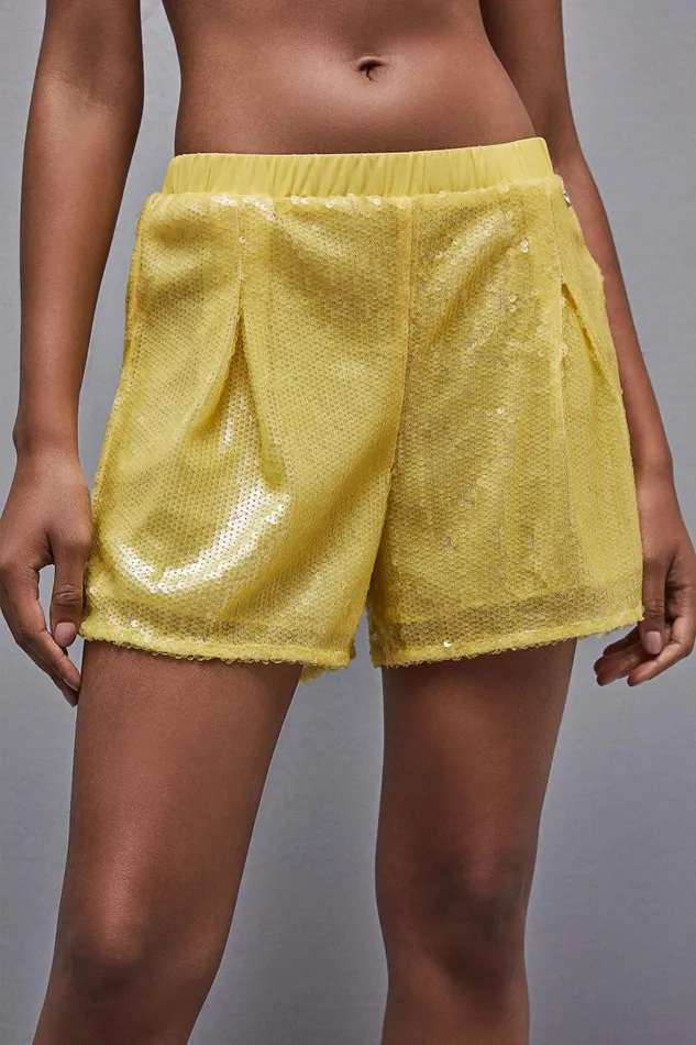 Patrizia Pepe Allover Sequin Short Yellow Yellow Sequins Apparel Shorts