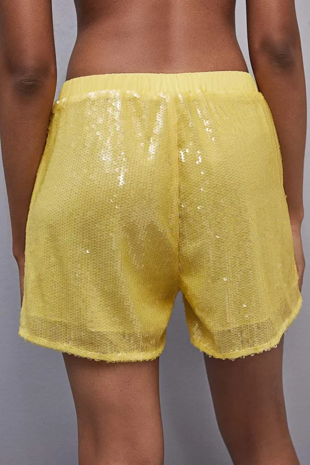 Patrizia Pepe Allover Sequin Short Yellow Yellow Sequins Apparel Shorts
