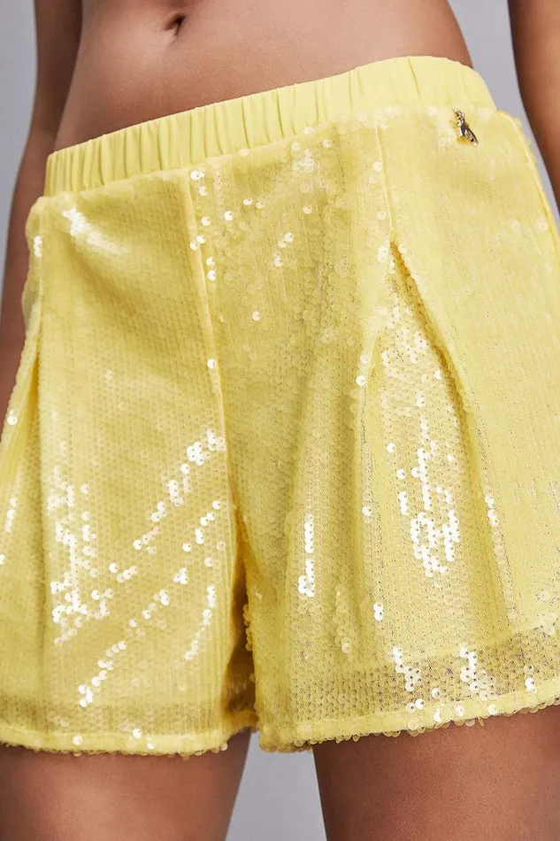 Patrizia Pepe Allover Sequin Short Yellow Yellow Sequins Apparel Shorts