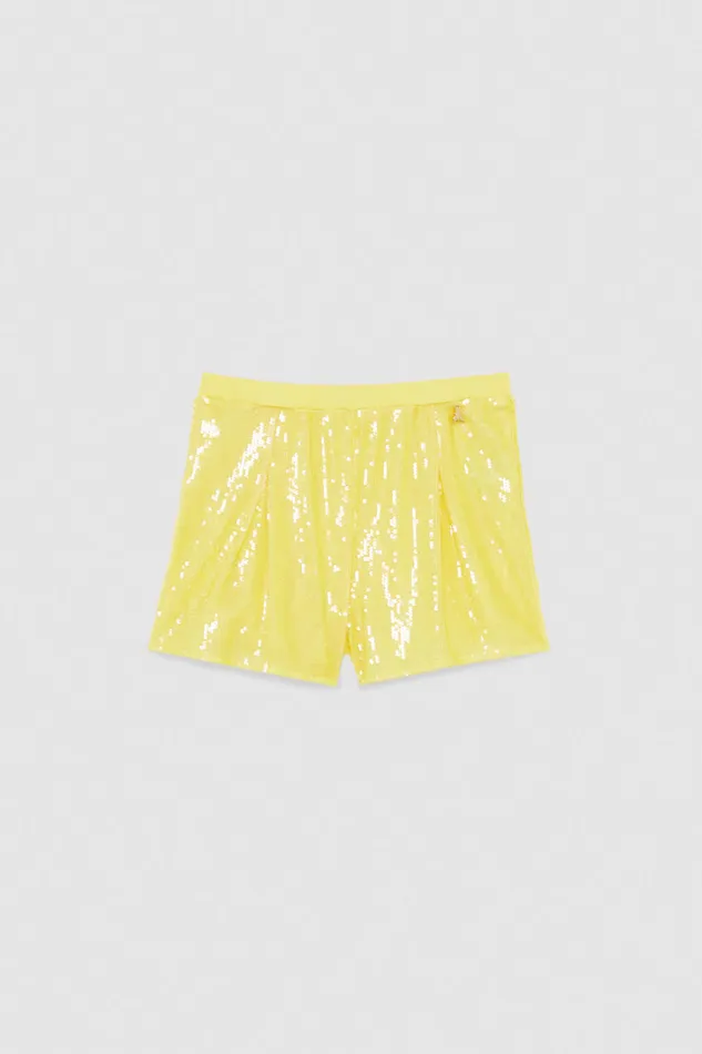 Patrizia Pepe Allover Sequin Short Yellow Yellow Sequins Apparel Shorts