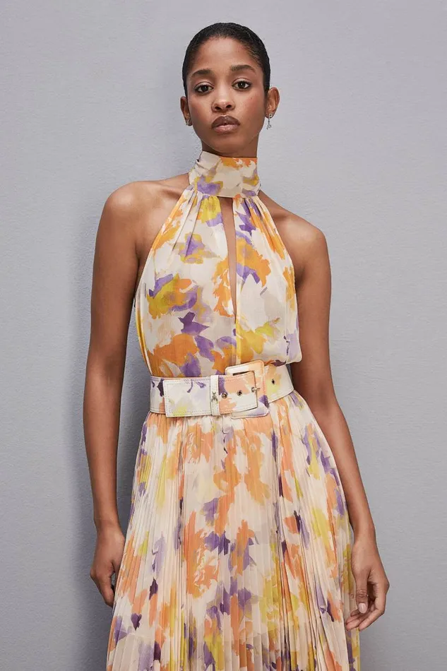Patrizia Pepe Belt With Fabricwrapped Buckle Orangesorbetflower Accessories
