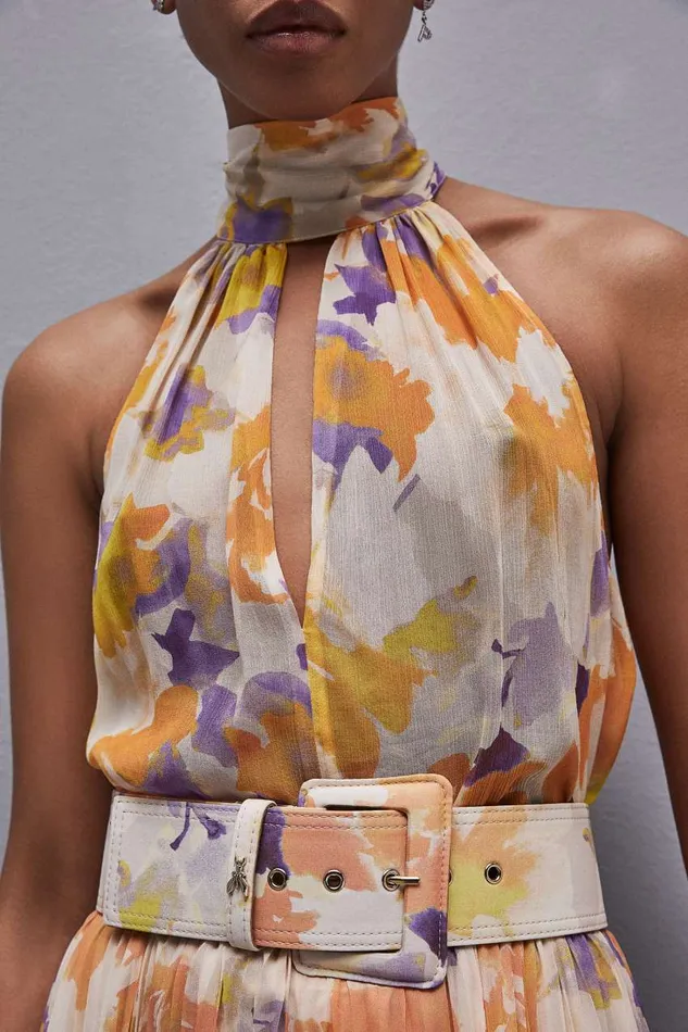 Patrizia Pepe Belt With Fabricwrapped Buckle Orangesorbetflower Accessories