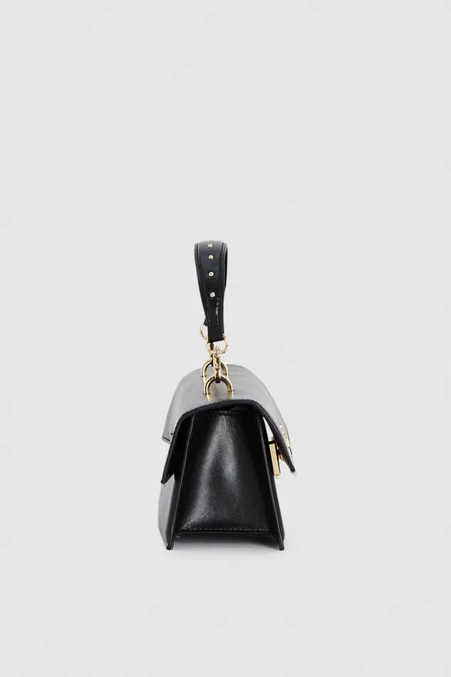 Patrizia Pepe Black Leather Flapover Crossbody Bag Nero Bags Handbags