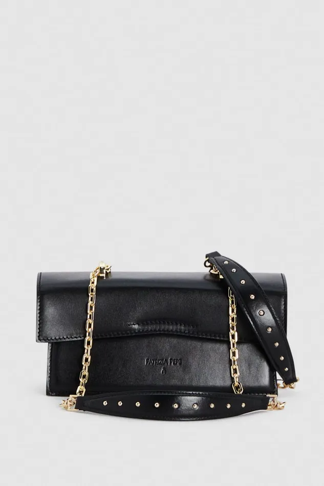 Patrizia Pepe Black Leather Flapover Crossbody Bag Nero Bags Handbags