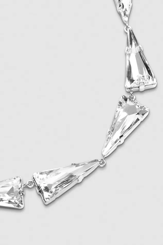 Patrizia Pepe Brass And Glass Necklace Silver Crystal Strass Accessories