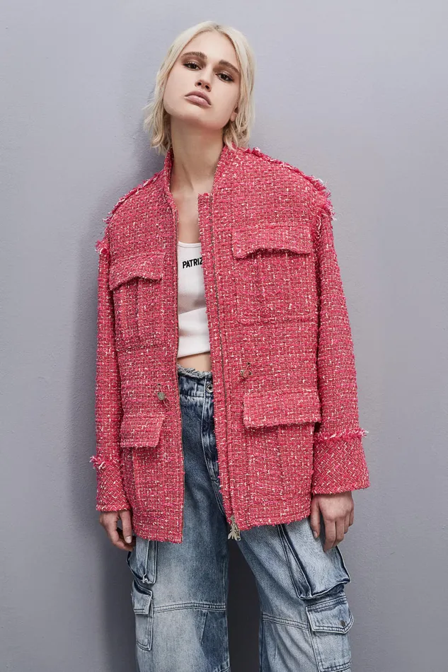 Patrizia Pepe Cotton Blend Over Parka Red Hybrid Rose Tweed Apparel Jackets