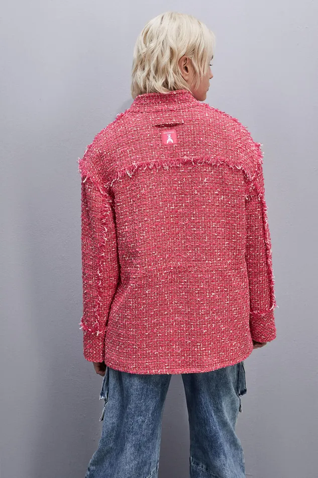 Patrizia Pepe Cotton Blend Over Parka Red Hybrid Rose Tweed Apparel Jackets