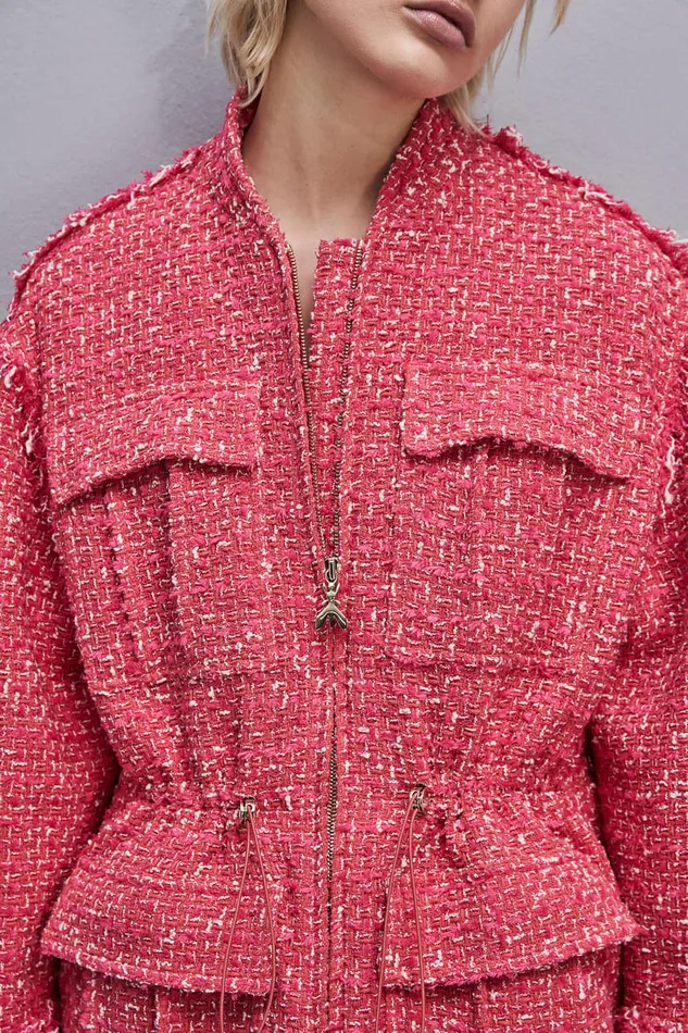 Patrizia Pepe Cotton Blend Over Parka Red Hybrid Rose Tweed Apparel Jackets