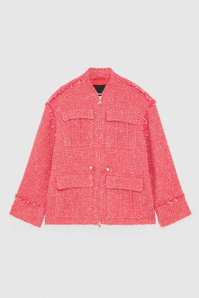 Patrizia Pepe Cotton Blend Over Parka Red Hybrid Rose Tweed Apparel Jackets