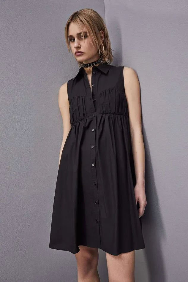 Patrizia Pepe Cotton Chemisier Mini Dress Black Nero Apparel Mini