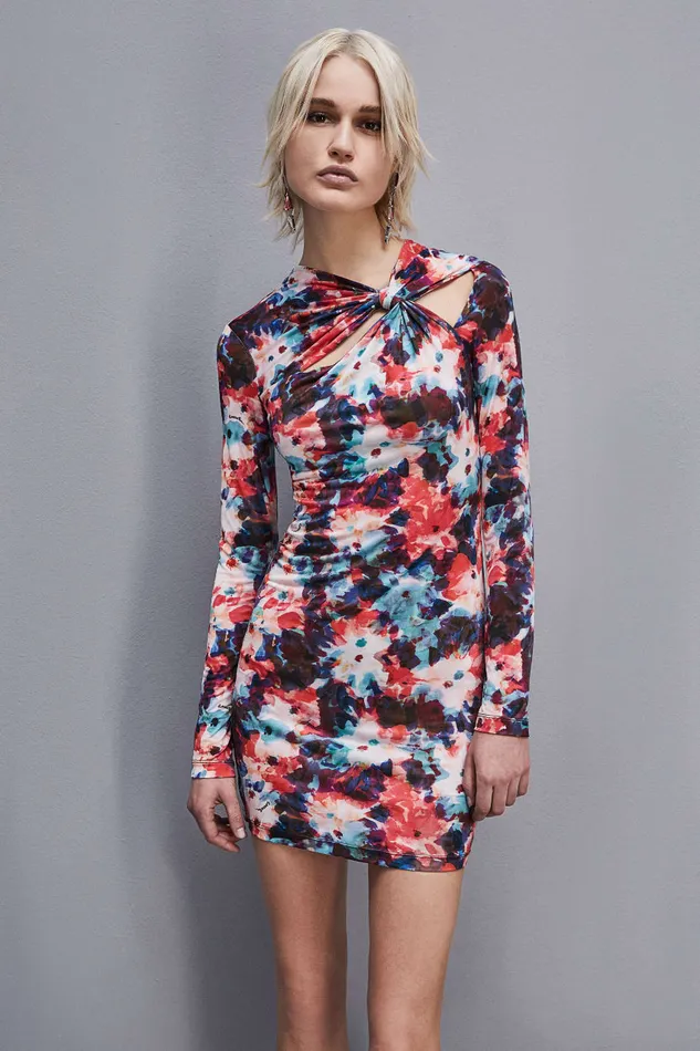Patrizia Pepe Draped Jersey Dress Hybrid Flower Print Apparel Mini