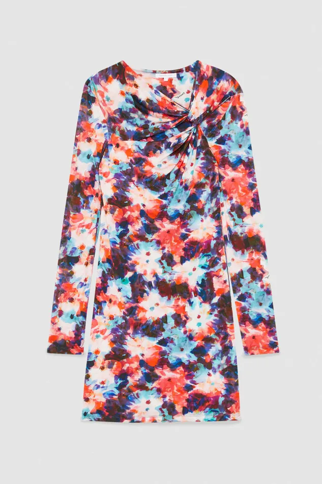 Patrizia Pepe Draped Jersey Dress Hybrid Flower Print Apparel Mini