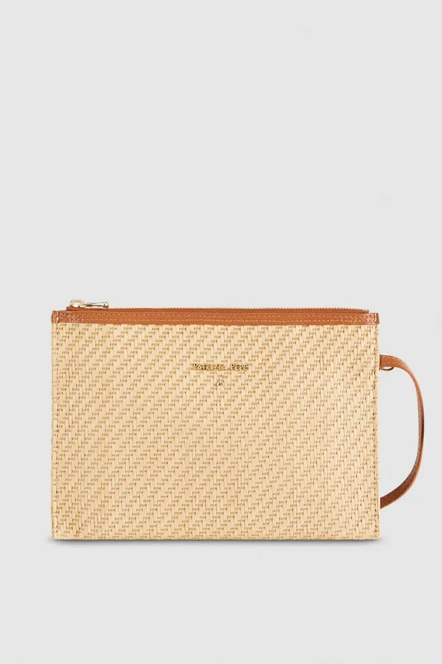 Patrizia Pepe Envelope Bag In Woven Fabric Brown Naturalcuoio Bags Clutches