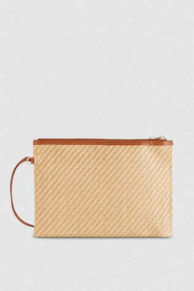 Patrizia Pepe Envelope Bag In Woven Fabric Brown Naturalcuoio Bags Clutches
