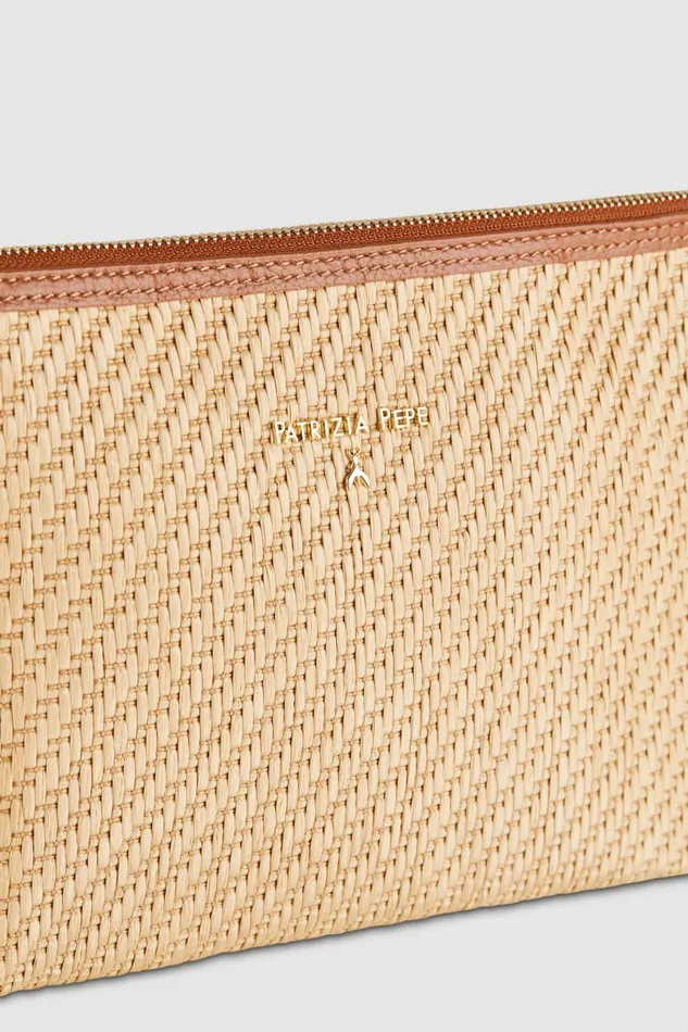 Patrizia Pepe Envelope Bag In Woven Fabric Brown Naturalcuoio Bags Clutches