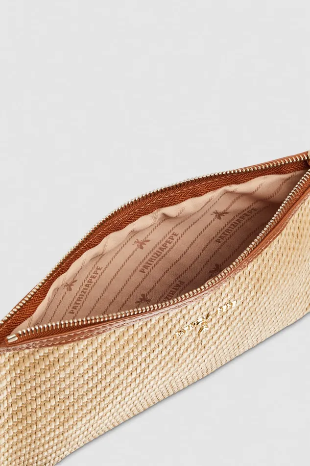 Patrizia Pepe Envelope Bag In Woven Fabric Brown Naturalcuoio Bags Clutches
