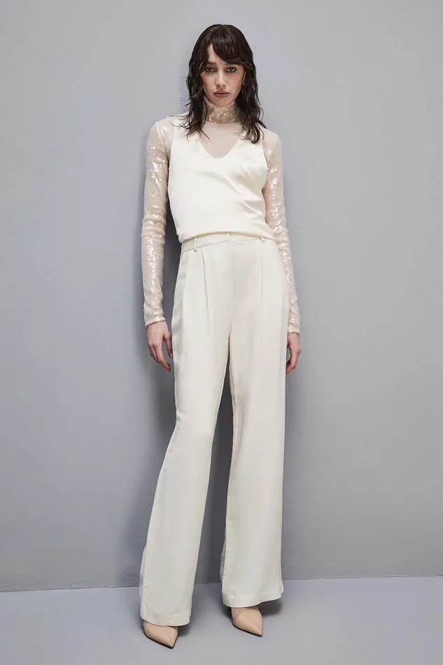 Patrizia Pepe Essential Certified Viscose Pants White Raw White Apparel Palazzo