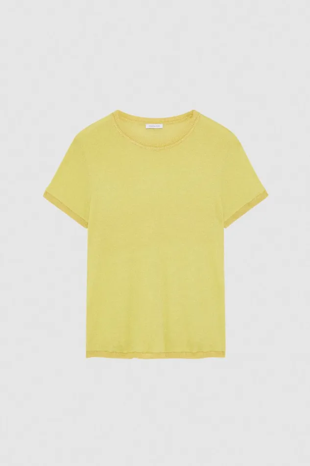 Patrizia Pepe Essential Shortsleeved Sweater Yellow Dreamlike Y Lurex Apparel Sweaters