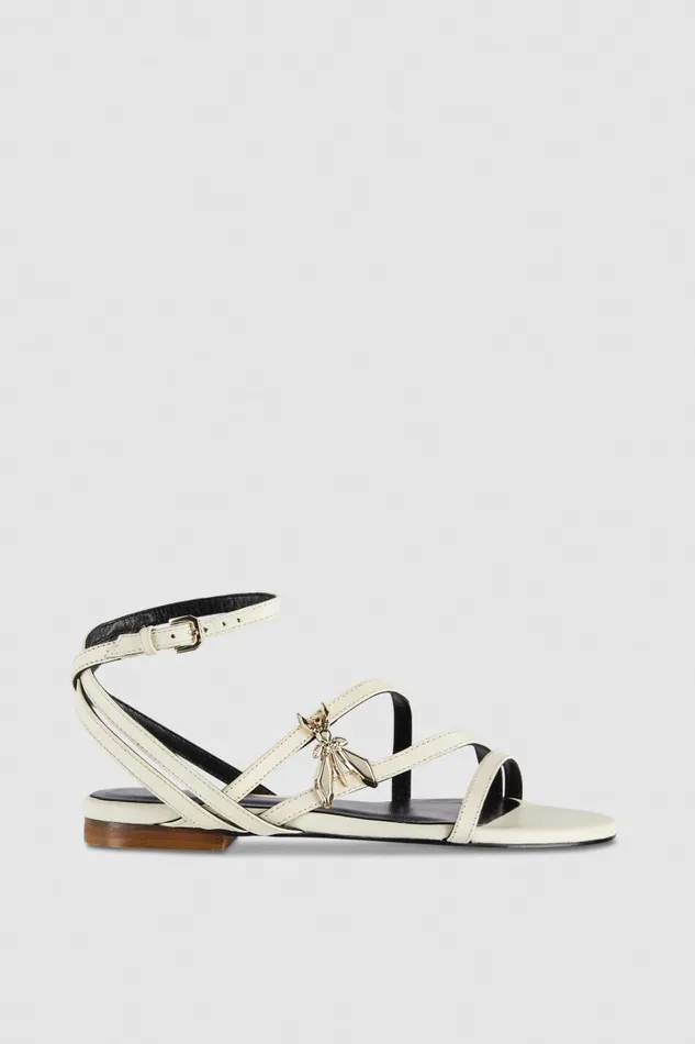 Patrizia Pepe Flat Leather Sandals Beige Off White Footwear