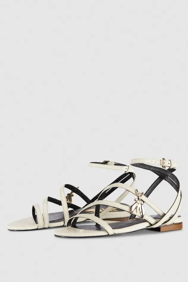 Patrizia Pepe Flat Leather Sandals Beige Off White Footwear