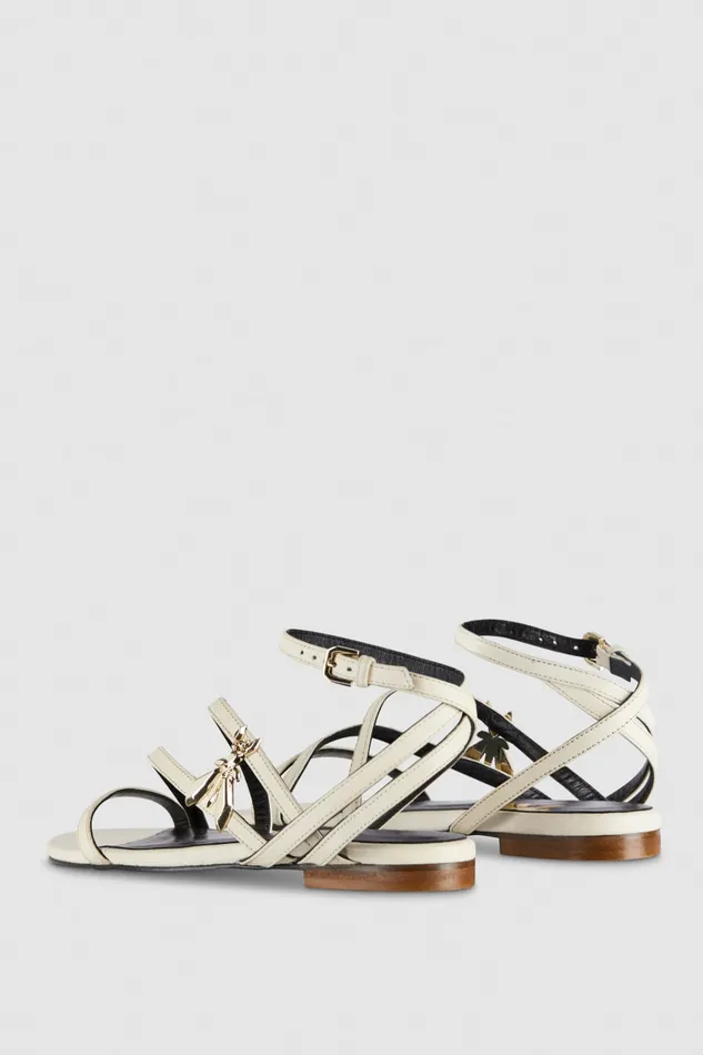 Patrizia Pepe Flat Leather Sandals Beige Off White Footwear