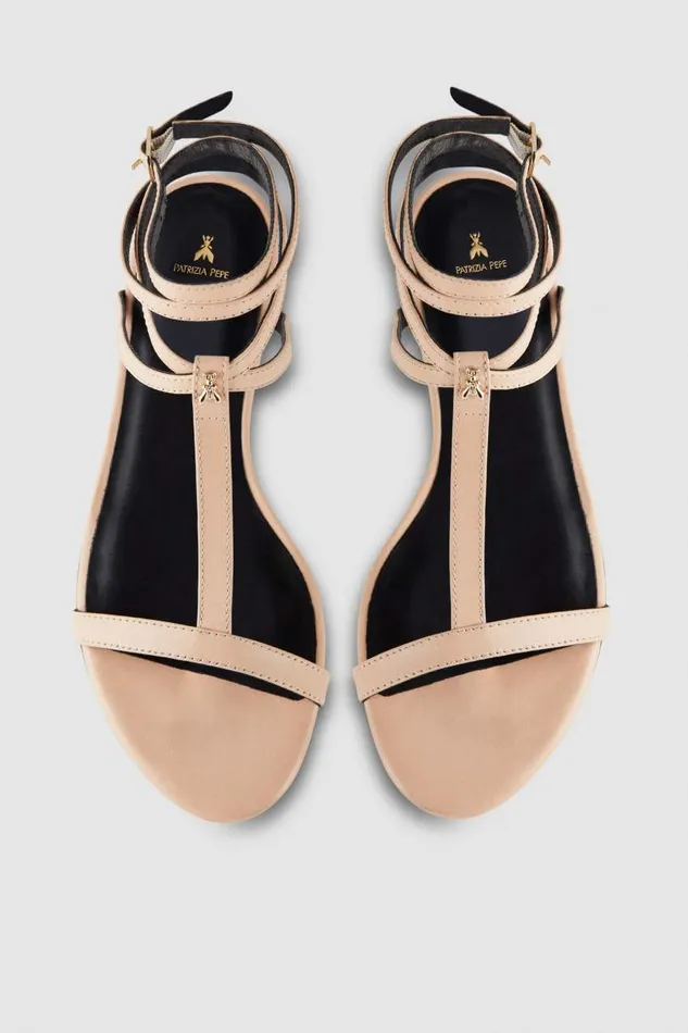 Patrizia Pepe Flat Sandals With Ankle Strap Beige Sunlight Soup beige Footwear