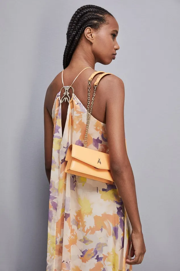 Patrizia Pepe Fly Bamby Leather Shoulder Bag Orange Orange Sorbet Bags Handbags