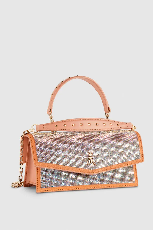Patrizia Pepe Fly Bamby Shoulder Bag With Rhinestones Pink Crystal Rose Bags Handbags