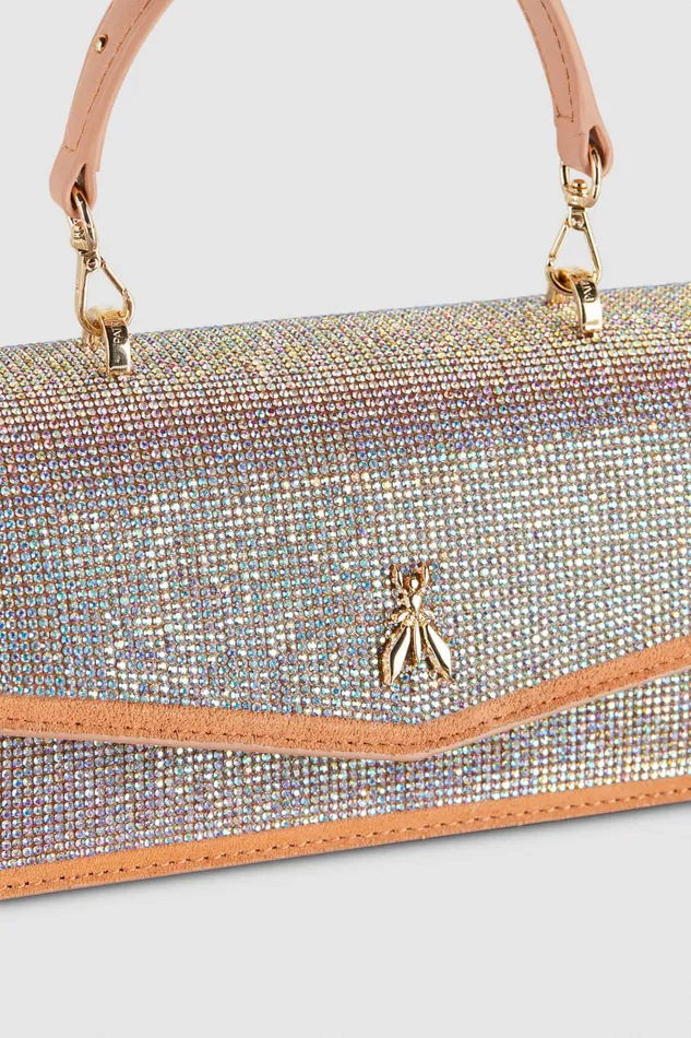 Patrizia Pepe Fly Bamby Shoulder Bag With Rhinestones Pink Crystal Rose Bags Handbags