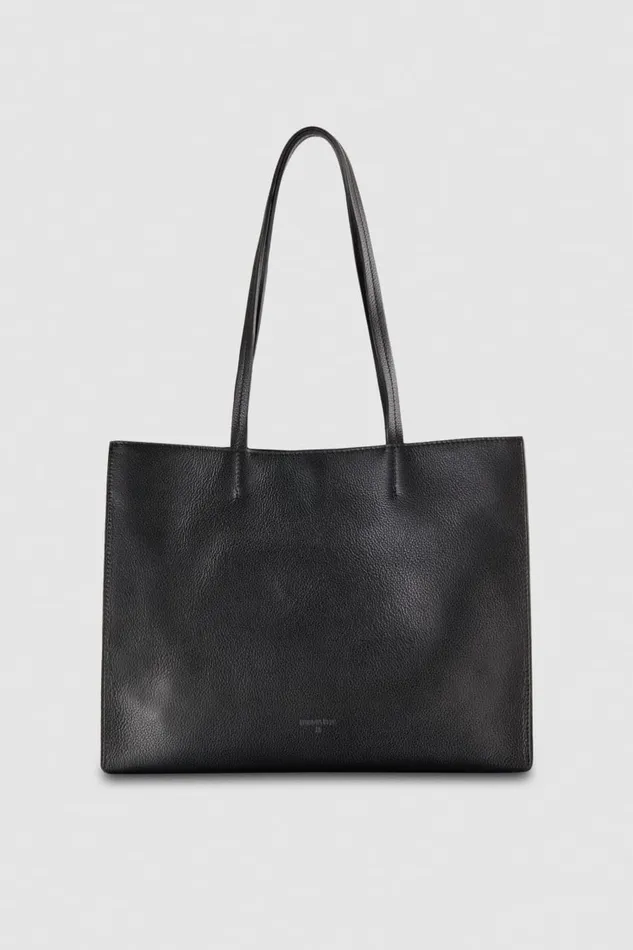 Patrizia Pepe Hammered Leather Shopping Bag Black Nero Bags Shoppers