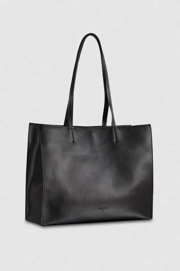 Patrizia Pepe Hammered Leather Shopping Bag Black Nero Bags Shoppers