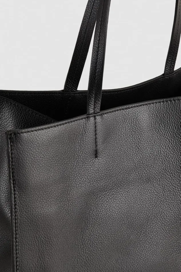 Patrizia Pepe Hammered Leather Shopping Bag Black Nero Bags Shoppers