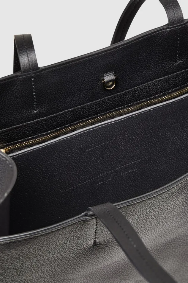 Patrizia Pepe Hammered Leather Shopping Bag Black Nero Bags Shoppers